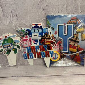Robocar Poli Kids Cartoon Korean Happy Birthday Decorations (SKU: 205MI)